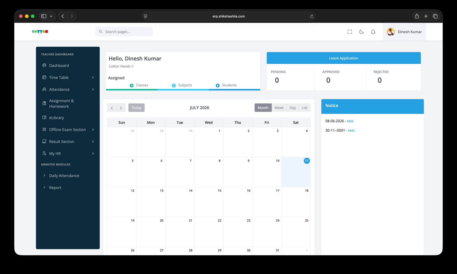 Teacher Dashboard